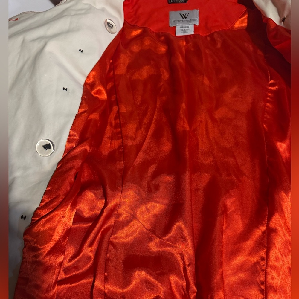 Worthington Lined Red Raincoat Black Buttons Long Sleeve Collared Belt - Picture 9 of 16